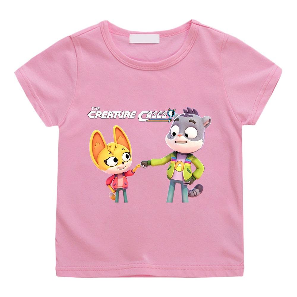 Camiseta Infantil Estampado de Dibujos Animados The Creature Cases 2-12 Años Niños Niñas Unisex Moda Manga Corta Cuello Redondo Tops Casuales