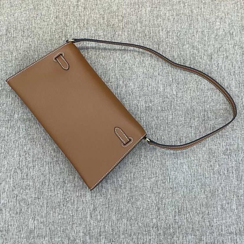 Luxus-lite Kelly-Tasche aus Rindsleder mit Ziegenprint, Unterarmtasche aus echtem Leder, Single-Shoulder Crossbody-Tasche, Retro und vielseitige Damentasche