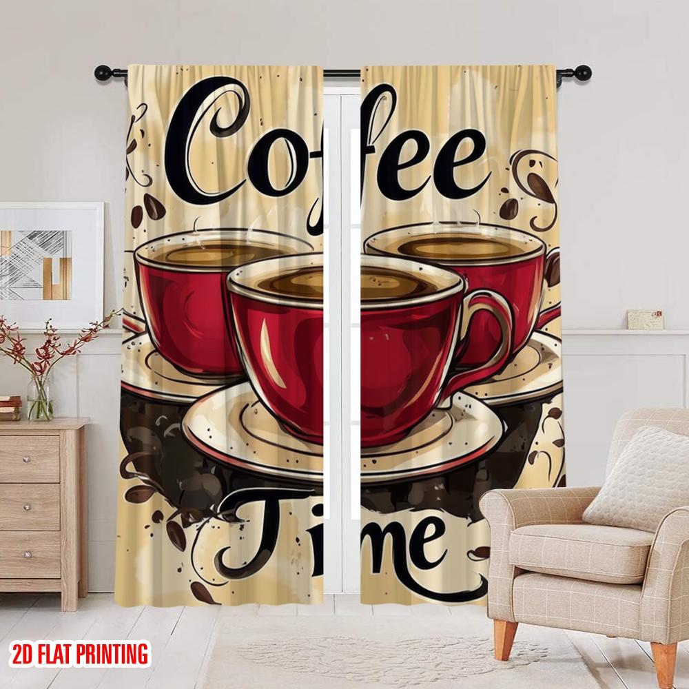 2 Stück, 2D-Flachdruck Vorhang Beliebt Morning Brew 100% Polyester (ohne Stange) Art Deco Festlich Perfekt für Wohnzimmer,