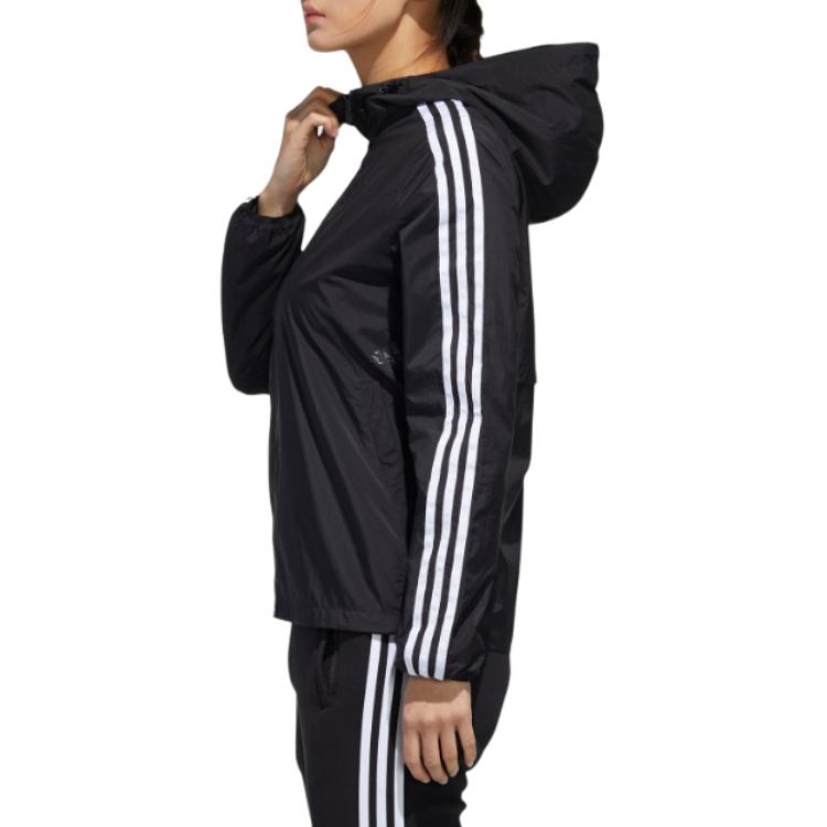 adidas Spliced Stripe Casual Double Pocket Hooded Jacket Women Outerwear Black GF0188