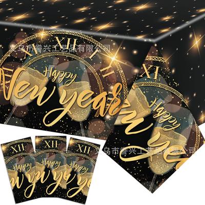 New Year Theme Tablecloth Happy New Year Holiday Disposable Pe Tablecloth Party Decoration