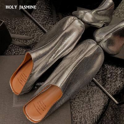 Fashion Low Heels Women Pumps Square Toe Splitting Toes Genuine Leather Slippers Spring Summer Concise Casual Working Shoes Woman New
