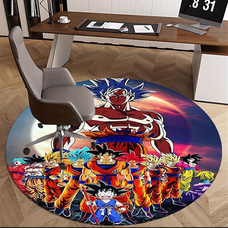 1 Stück Dragon Ball Z Goku Super Saiyan Runder Teppich - Anime Cartoon Design Stuhlmatte, Rutschfester Teppich für Büro, Heimdekoration, Wohnzimmer