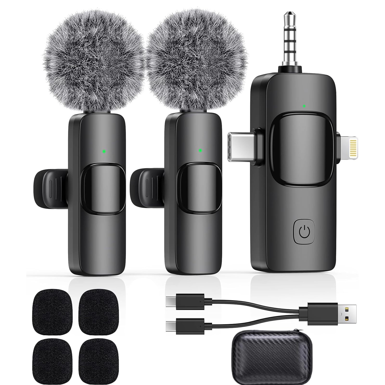 

[2025 New Lapel Microphone] Wireless Lapel Microphone Compatible with iPhone/PC/Android, Simultaneous Use for Two People, Instant Connection, Noise Re