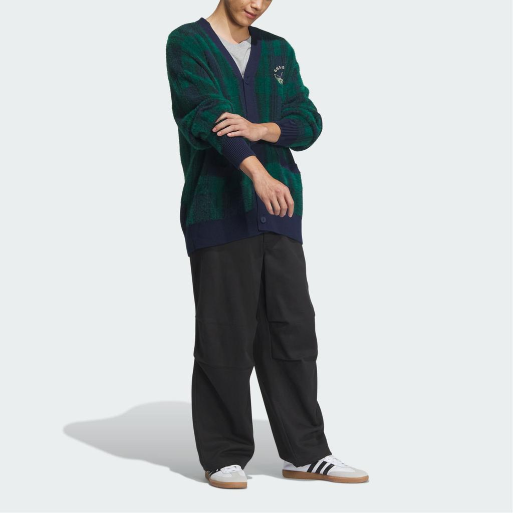 Adidas Originals Cardigan Spo Knit Casual Comfortable Loose V-Neck Plaid Pattern Sweater Unisex Tops Forest-Green JC6845