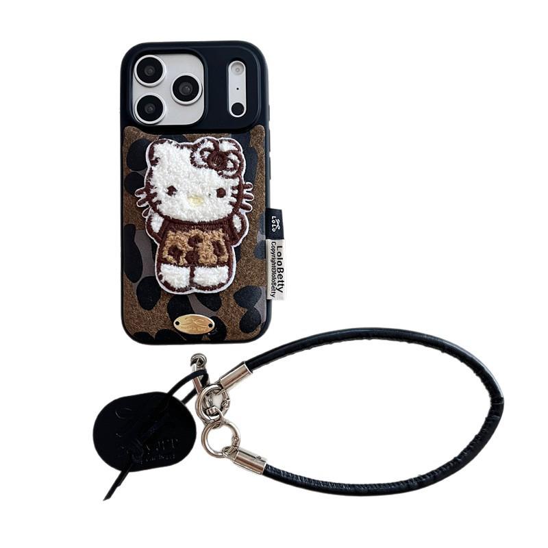 High-End Cow Print Kitty Lanyard & Embroidered Phone Case for iPhone 17/16 Pro Max/15/14