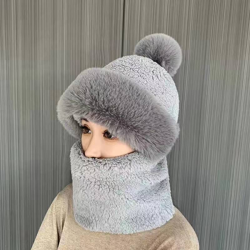 Winter New Fox Plush Thermal Hat Children's Scarf Integrated Cold-proof Cute Outdoor Thickened Warm Two-piece Set