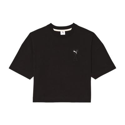 X Amiparis Love Heart Logo Short Crop Tee Women Tops Black 534073-01