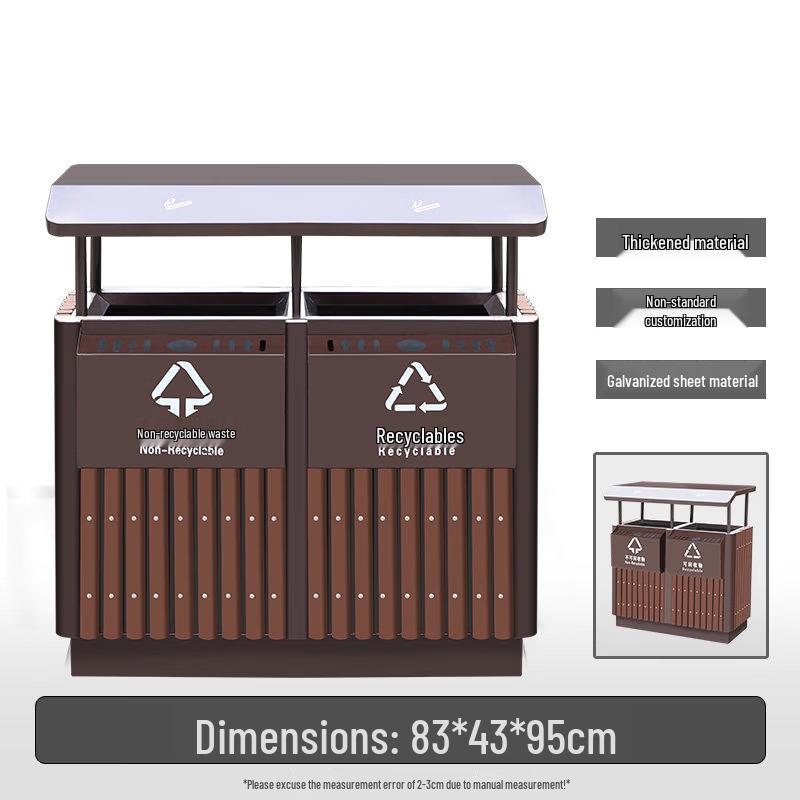 Outdoor Plastic Wood Double Bin Recycling Trash Can