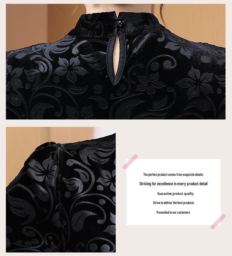 New Arrival: Plus Size Black Printed Long Sleeve T-shirt for Middle-Aged & Elderly Women, Loose Fit, Slimming, Versatile for Spring/Autumn.