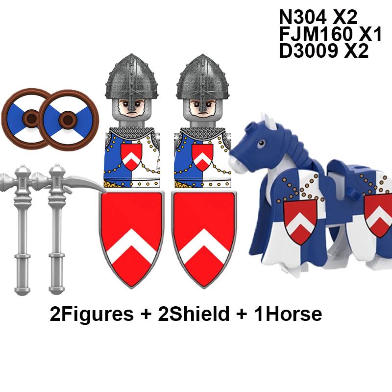 Military Building Blocks Medieval Solider Knights Equipments Mount War-Horse Wolf Flag Vests Shields Fiery Dragon Mini Brick Toy