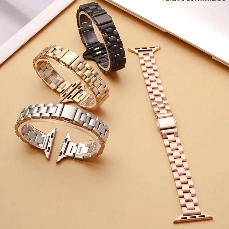 Slim Stainless Steel Strap for Apple Watch 46mm 45mm 44mm 40mm 42mm 41mm Chain Link Metal Bracelet Ultra2 49mm IWatch 10 9 8 7 6