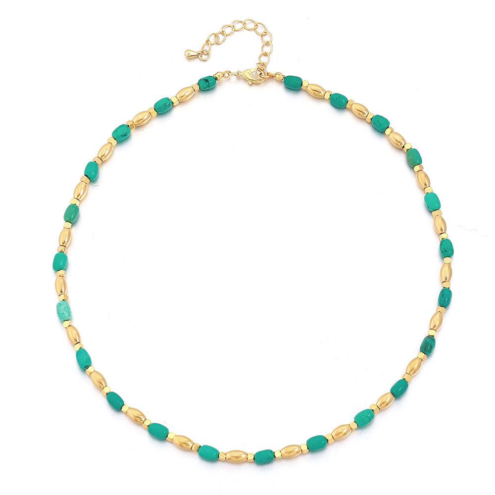 GEMCHIC Women s Vintage Layered Sun Face Pendant Necklace with Green Turquoise Beads