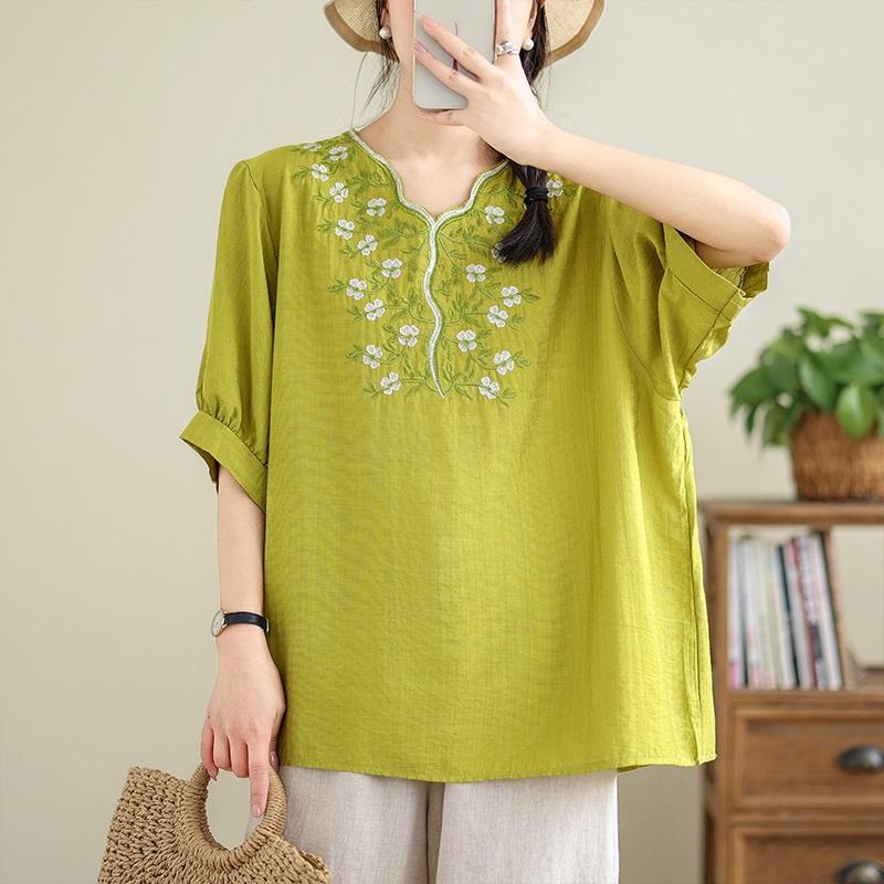 Maneca scurta oversize vintage floral Tricou lejer de vara Topuri Tricou femei