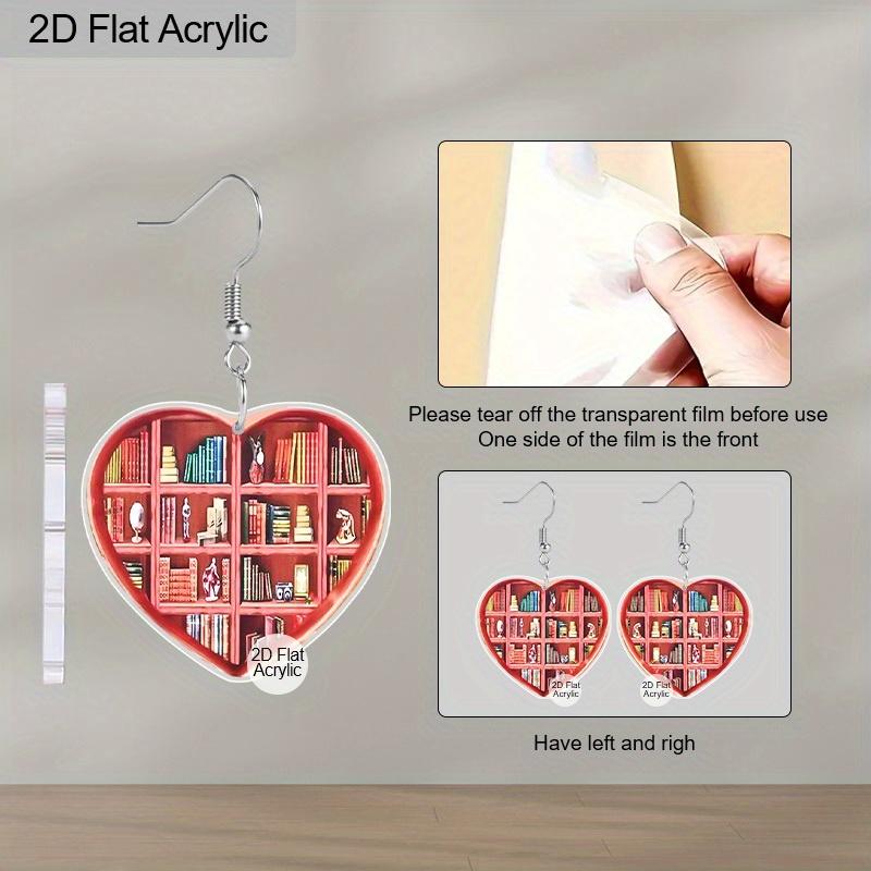 Cercei 2D Plați Bibliotecă Raft de Cărți Cercei Atârnători în Formă de Inimă pentru Iubitor de Cărți Cercei Acrilici Bibliotecă Cercei Atârnători pentru Femei Fată Profesor Bijuterii Absolvire