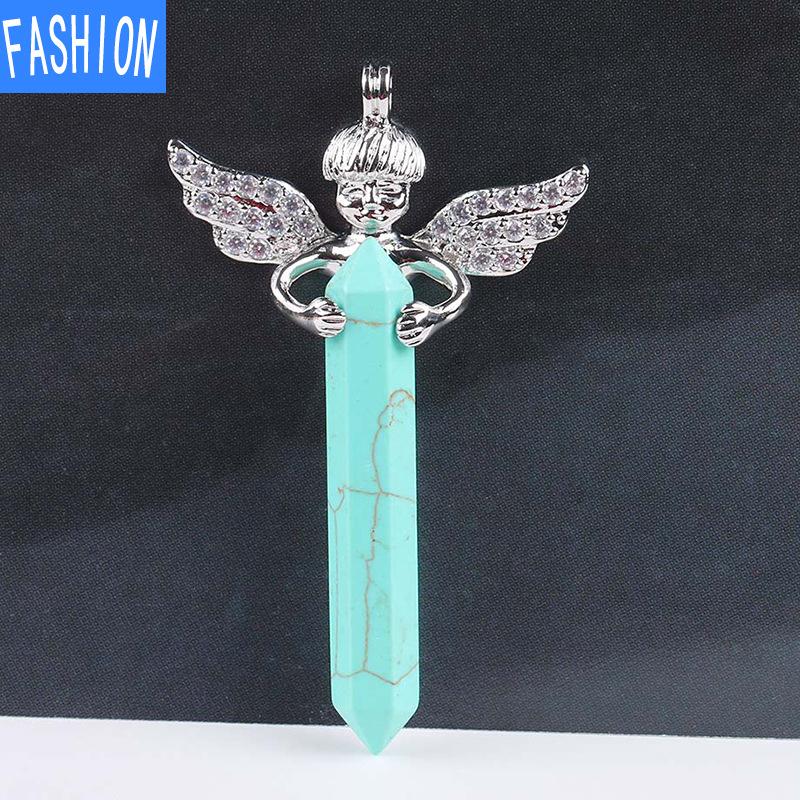 Sechseckiger Anhänger aus natürlichem Kristall, Amor-Diamant, Engelsflügel-Halskettenanhänger