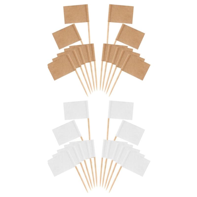 

100 Pieces Blank Toothpick Flags Mini Food Labels with Wooden Sticks Cheese Markers Picks for Cupcake Topper Party Decor белый