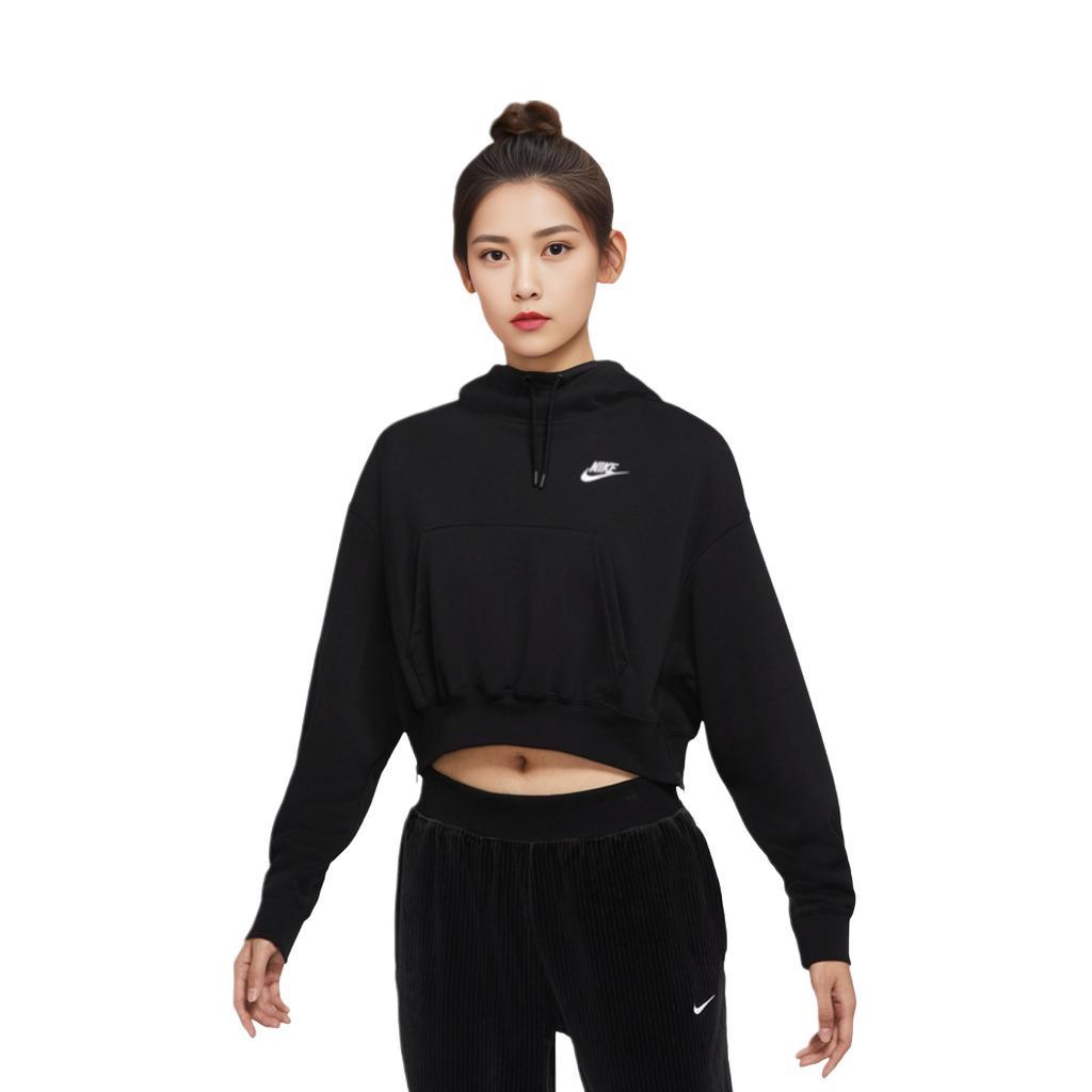 Nike Lockere Passform Kurzes Kapuzensweatshirt Damen Oberteile Schwarz DD5382-010