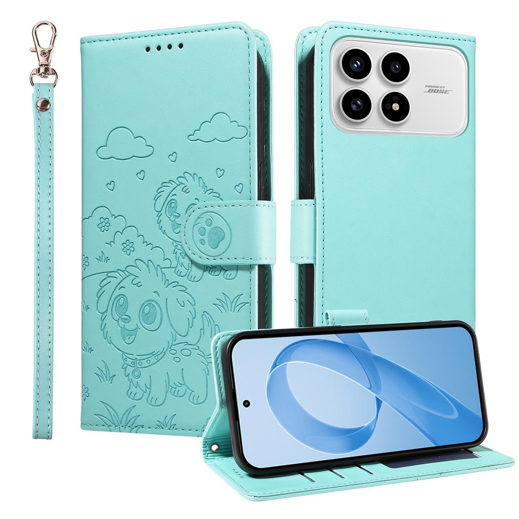 For Xiaomi Redmi K90 5G/Poco F8 Pro Case RFID Blocking Imprinted Dog Pattern PU Leather Phone Cover with Wrist Strap