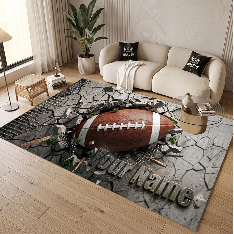 American Football Theme Soft Crystal Velvet Rug Custom Name & Text Print Non Slip Floor Rug for Bedroom Living Room