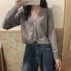 Early Autumn New Knitted Outer Cardigan Short Korean Version V-neck Loose Inner Long-sleeved Thin Sweater Jacket Women's Clothing