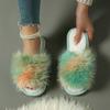 Ultra-Long Colored Plush Slippers Women'S Home Indoor Couple Home Straight Plush Slippers, Women Shoes