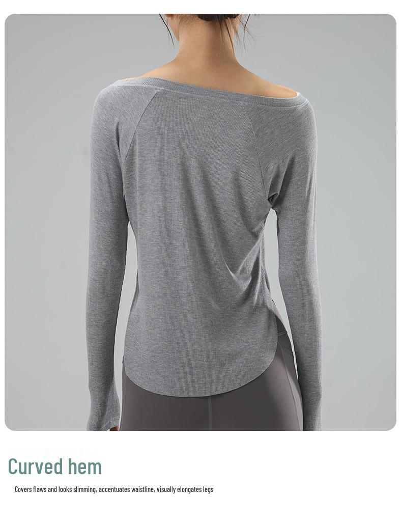 Women's One-Shoulder Yoga Cardigan T-Shirt, Body-Concealing, Casual Sportswear for Pilates.