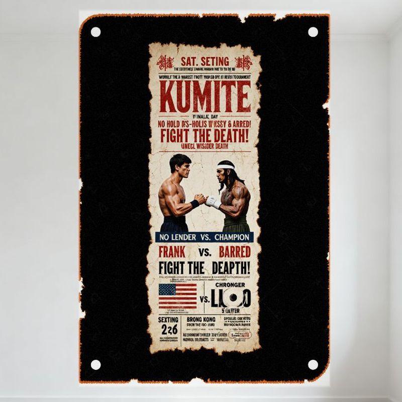 

Vintage Kumite Fight Tin Sign, NO HOLD NO REST NO ARMED! Frank vs Barred, American Flag & Chronos 2-6 Settings Metal Plaque for 20x30cm（7.8x11.8inch）