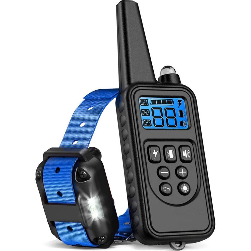 Rechargeable Remote Dog Training Collar, Waterproof Bark Stop Device, 800m Range, Automatic Shock Correction.