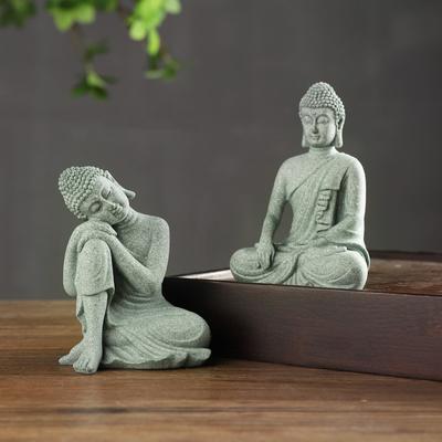 Buddha Garden Statue Fish Tank Decoration Mini Buddhism Figurine Desk Tablescape Decor Home Zen Statue Green Sandstone Thailand