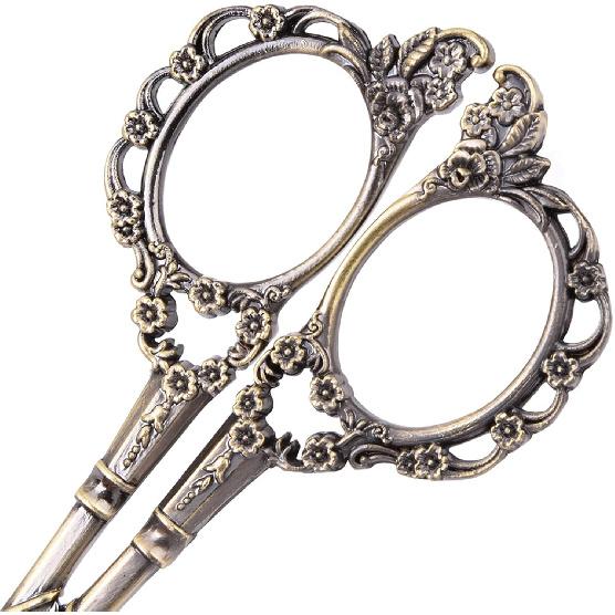 Vintage Flower Pattern Needlework Embroidery Stainless Steel Scissors for Crafting Sewing (Bronze)