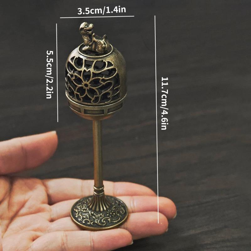 Mini Metal Incense Burner Set Retro Ornate Pagoda Fu Pouch Lotus Styles Traditional Carved Desktop Decor for Home with Gift Box 7