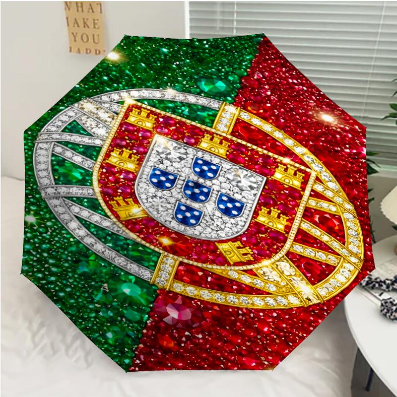 Portugal Football team Print Automatic Umbrella, 8 Rib Iron Frame, Plastic Handle, Suitable for Outdoor Travel &Daily , Ideal Gift