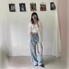 Women's Retro Patchwork Ripped Jeans - Spring/Summer 2025 Wide-Leg Style