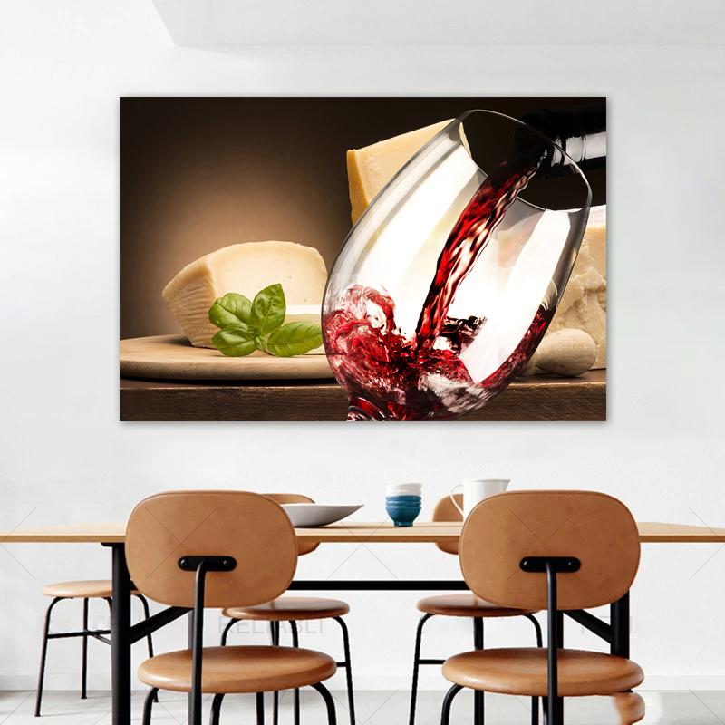 Wine Glass Bottle Posters and Prints Canvas Painting Wall Art Pictures for Dining Room Home Decor Grapes Wooden Barrel Cuadros