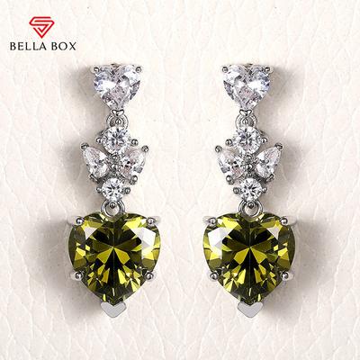 Creative Heart Dangle Earrings Olive Green Cubic Zirconia Brilliant Female Accessories Aesthetic Trendy Jewelry For Women