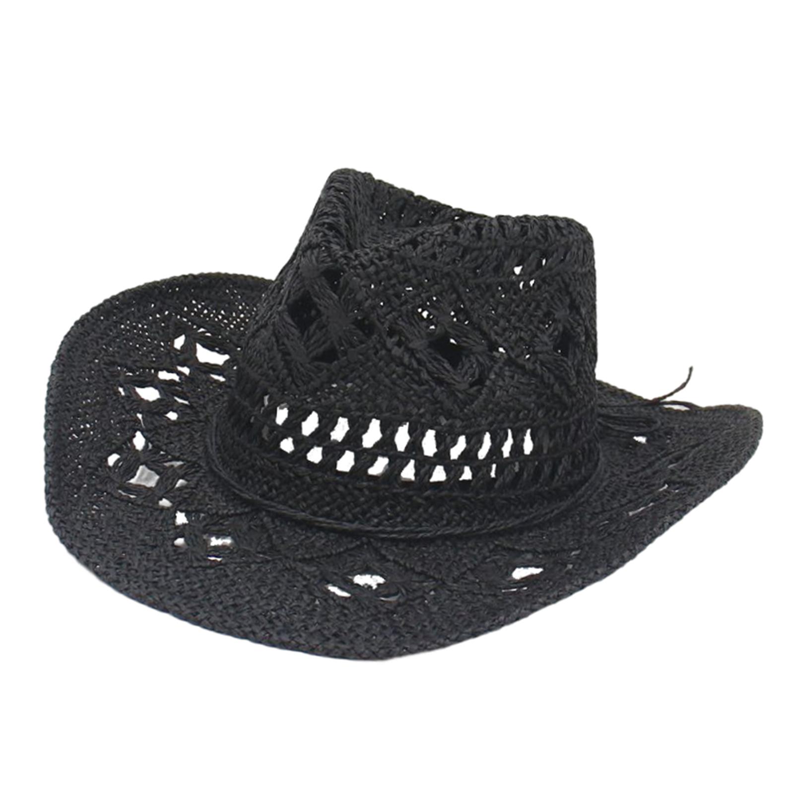 Fashion Summer Straw Cowboy Hat Handmade Weave Straw Hats, Sun Protection for Vacation Festival чёрный