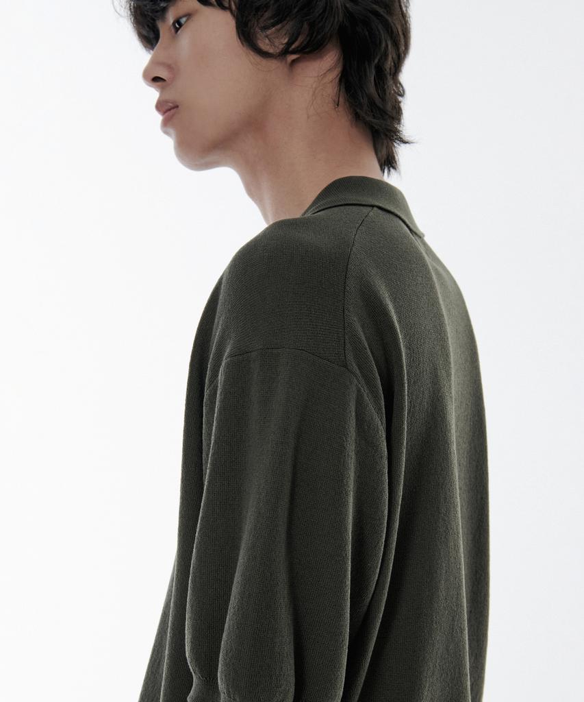 Musinsa Standard Cool Touch Slit Neck Knitted Polo Shirt [Khaki]