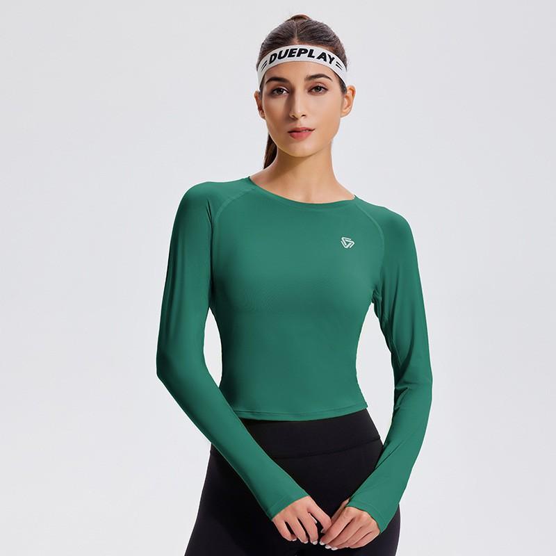 Womens Slim Fit Stretch Workout Top Running Yoga Fitness Gym Training Pure Color Active Wear