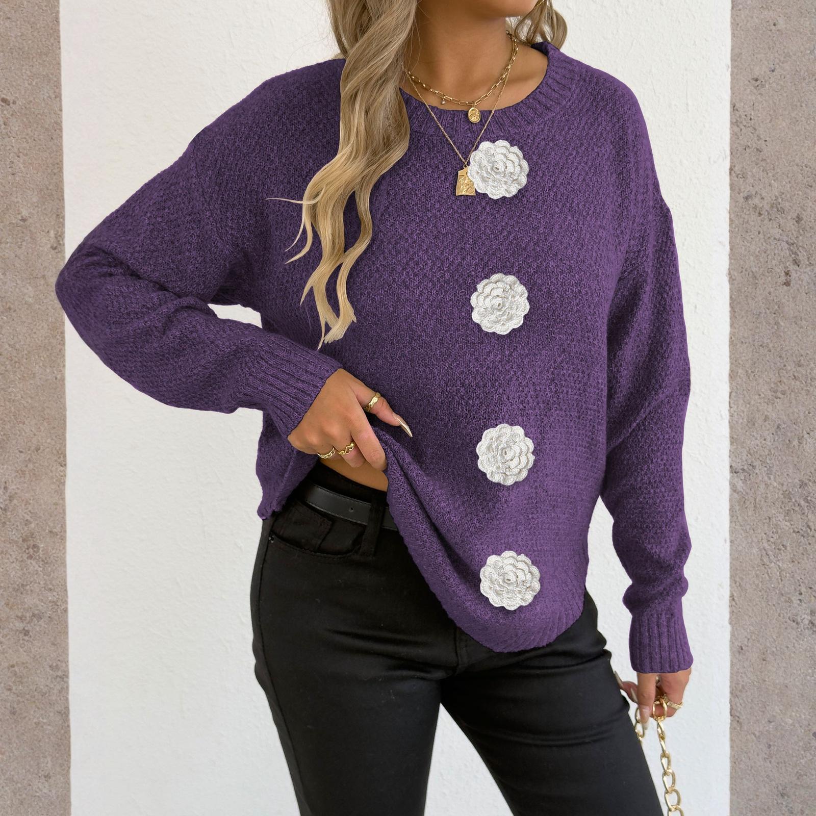 

Женская футболка с винтажным цветочным принтом, круглым вырезом, свободная, с длинным рукавом, средней длины, с большим пальцем, с утечкой S фиолетовый