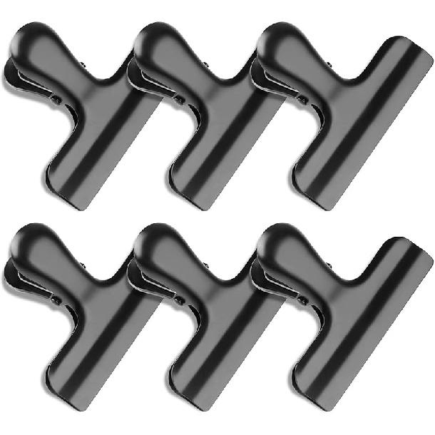 6 Pack Bag Clips, Stainless Steel Chip, Chip Clips Food Clip, Heavy Duty Air Tight Seal Kitchen Clip Snack Food Bag Clamp 6 Packs чёрный