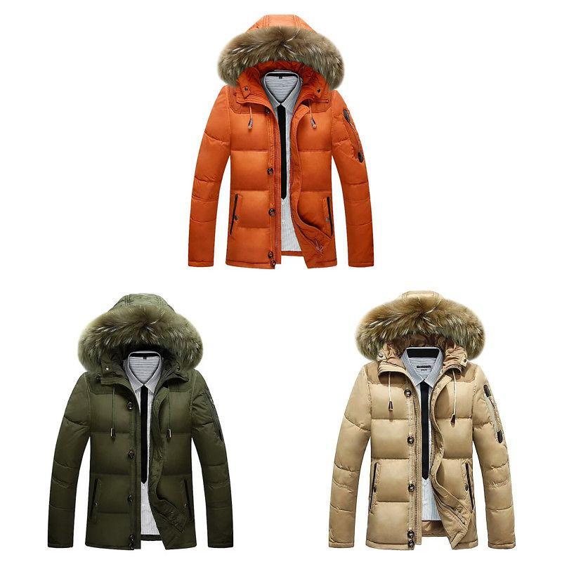 Premium Quality Winter Men's Thick Down Jacket With Cozy Faux Fur Collar And Hood