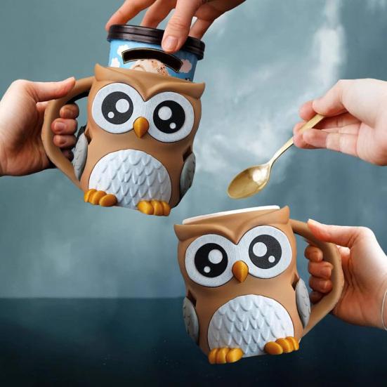 Držák na pint zmrzliny 3D tisk Sova Nádoby na pint zmrzliny Opakovaně použitelné kelímky na zmrzlinu Novinka Dezertní nádoba