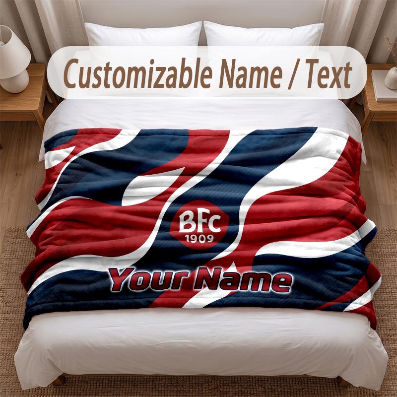 Bologna FC Printed Flannel Blanket Custom Name Text Soft Warm Throw For Bedroom Holiday Gift