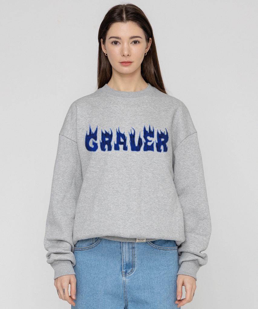GRAVER [Unisex] Flame Logo Sweatshirt_Gray