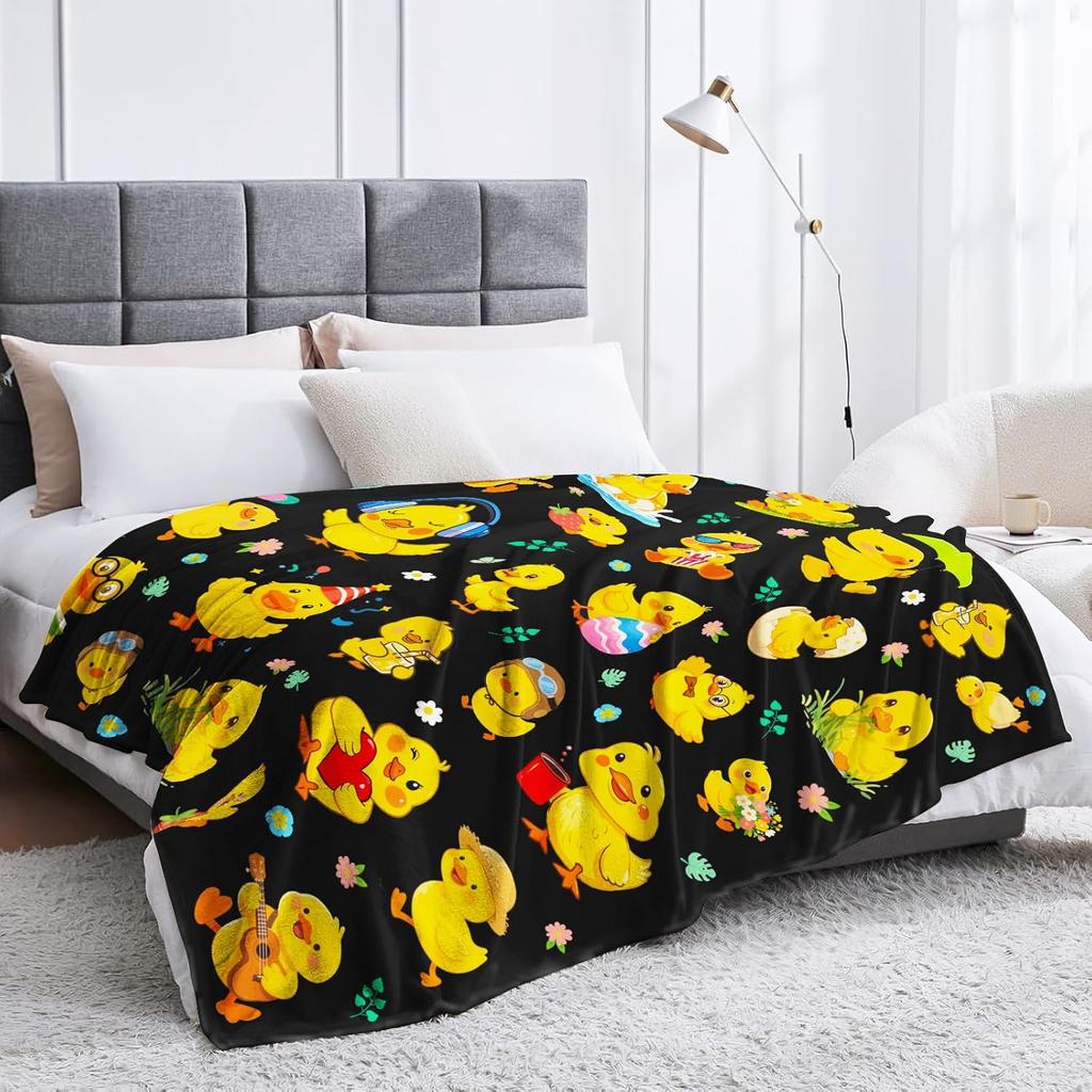 Cute Yellow Ducklings Blanket Soft Fleece Throw Kids Room Decor Easter Gift Playful Animal Design Home Decoration