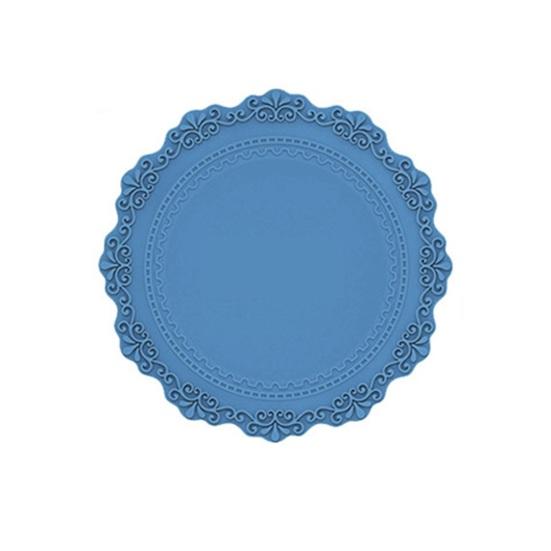 4 Inch Silicone Placemat for Dining Table, Vintage Embossed Decorative Round Table Mat, Heat Resistant Waterproof Kitchen Dish Mat
