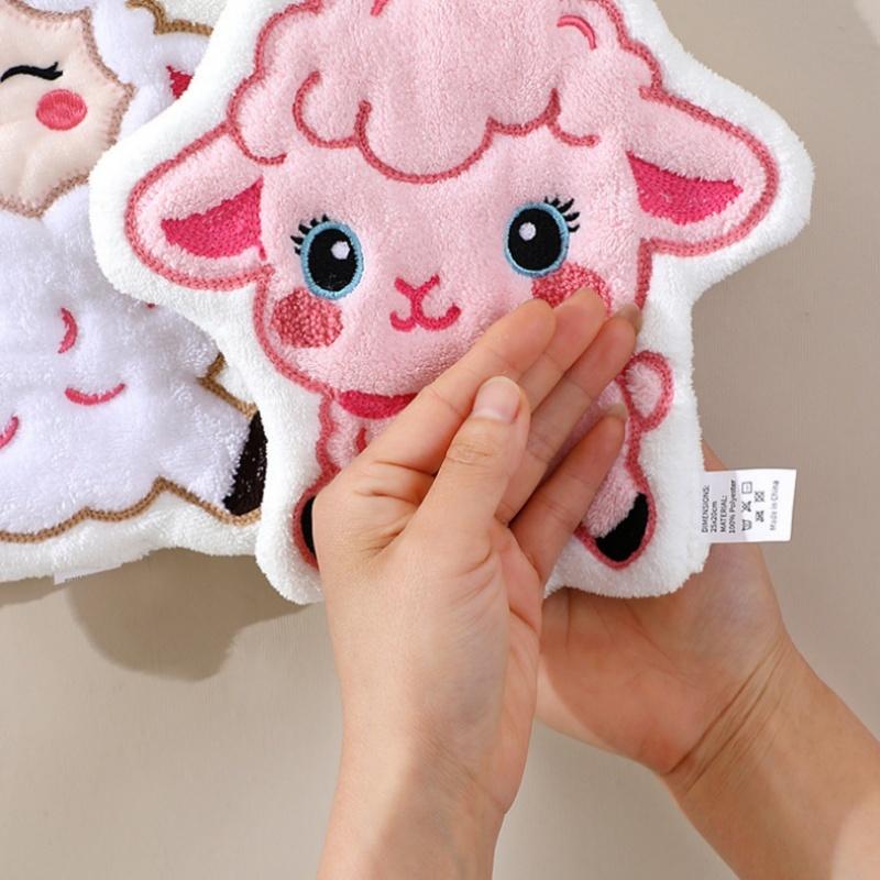 Funny Cartoon Lamb Hanging Hand Towel Thick Absorbent Soft Plush for Kitchen Sink Bathroom Housewarming Present