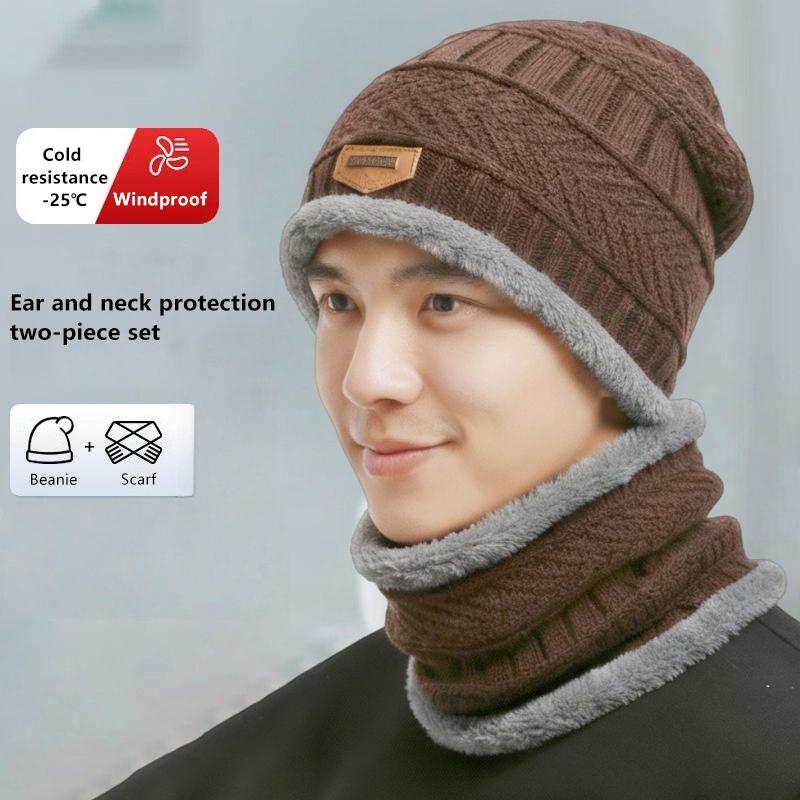 Winter Warm Knitted Hats Scarf Set Warm Beanies Wool Knit Caps Men Women Outdoor Cycling Ski Cold Protection Neck Mask Hat