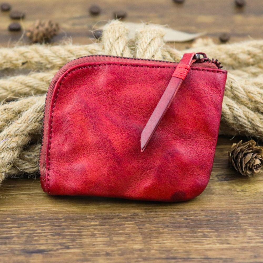 Unisex Leder Münzbeutel Vintage Handgemacht Mehrfarbig Reißverschluss Geldbörse Kartenhalter Schlüsselkartenhalter Tasche für Damen & Herren